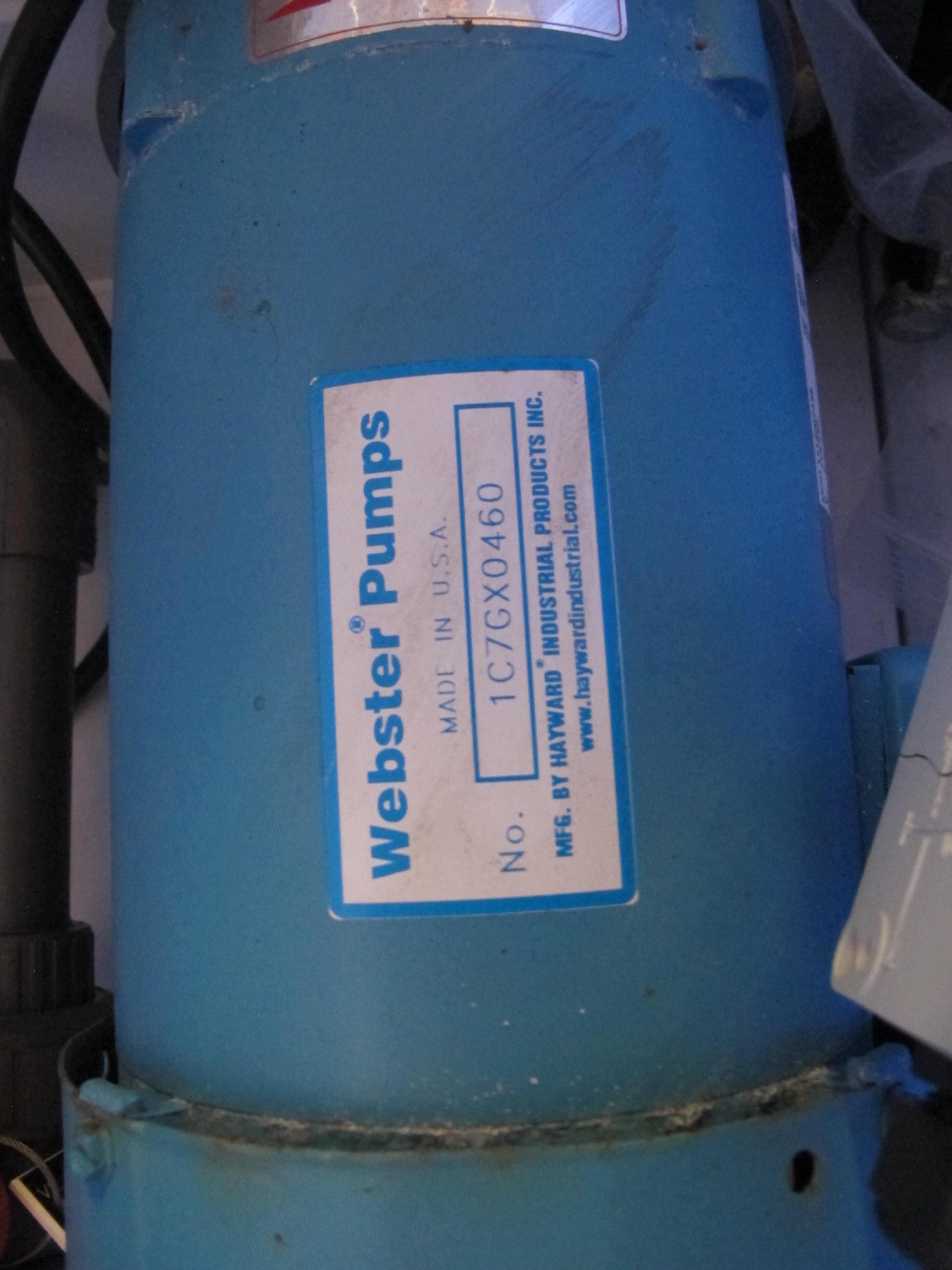 PUMP ASSEMBLY WITH WEBSTER PUMP MODEL #1C7GX0460. LOADING & HANDLING FEE $15-4045